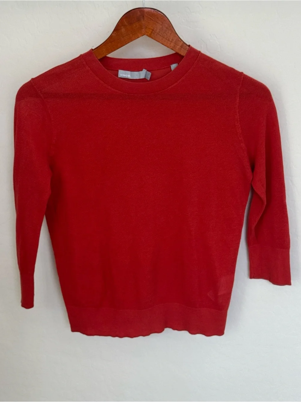 Vince Poppy Red 100% Cotton Fine Gauge Knit Crewneck Pullover Sweater Size S